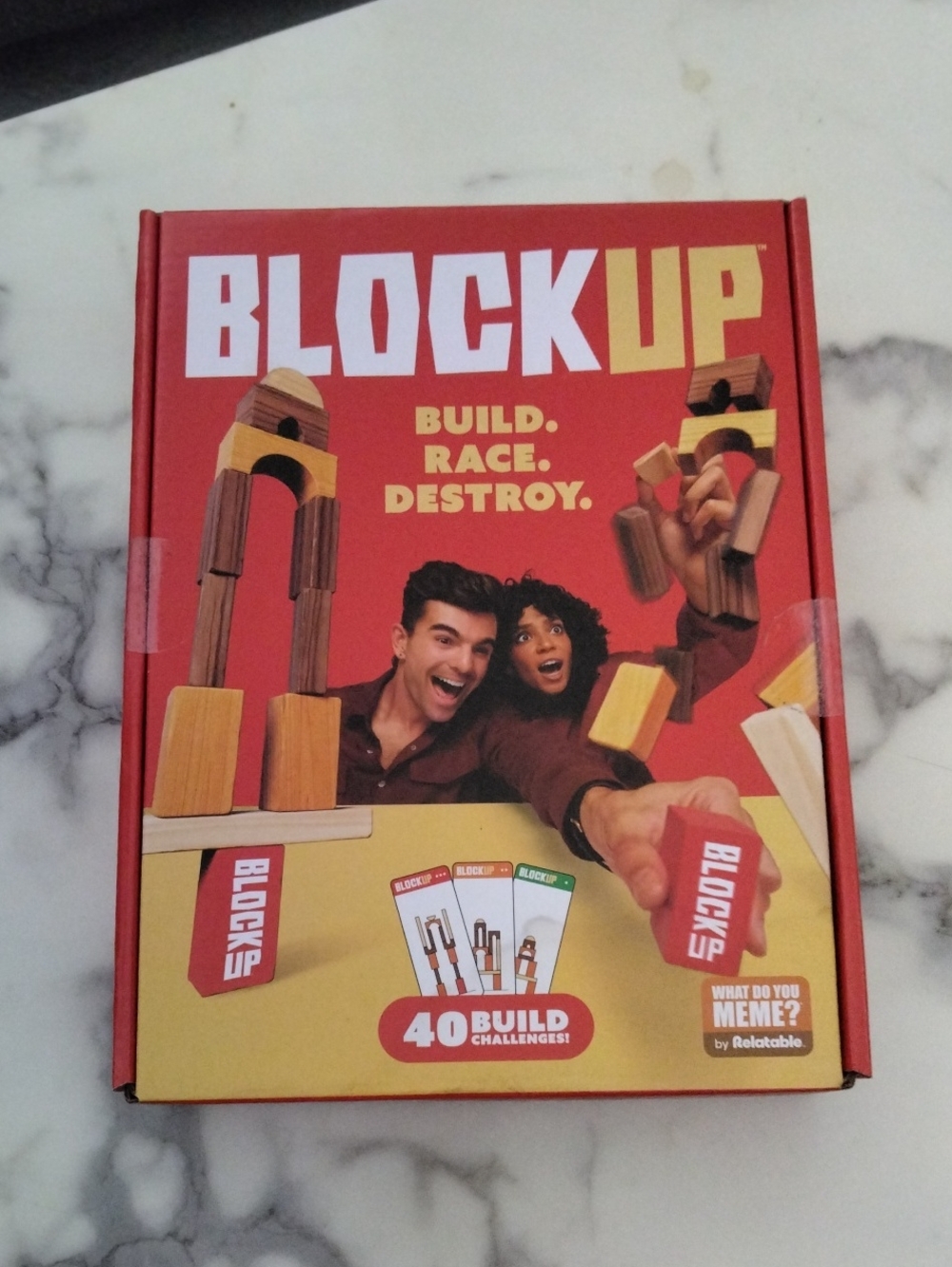 BLOCKUP Build, Race, Destroy Kids Wooden Block Game - Red & Yellow